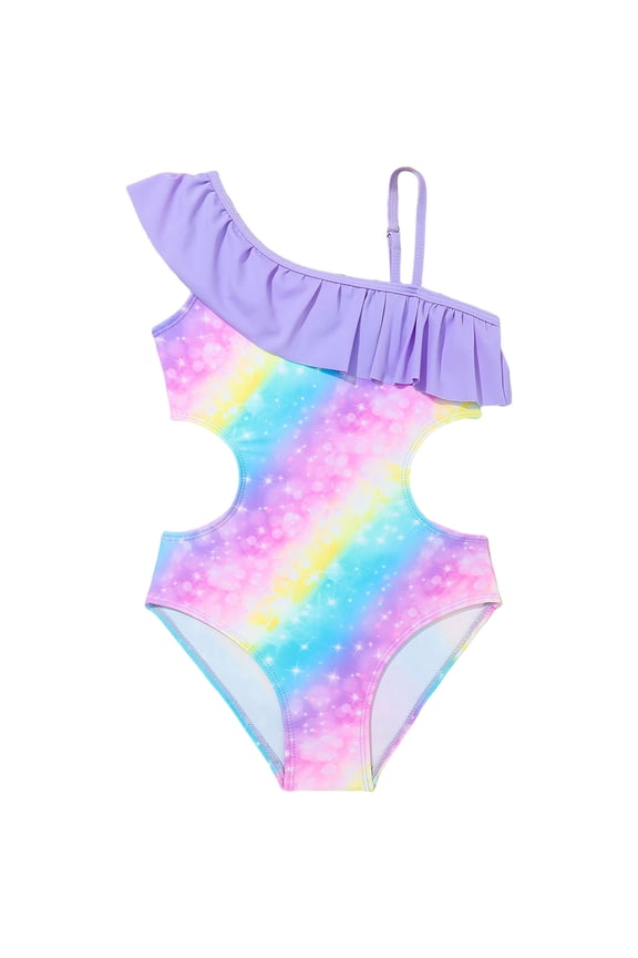 Girls One Piece Swimsuits Cutout Ruffle Bathing Suit Quick Dry Beach Swimwear with Adjustable Strap 5-14 Years Blue for Size 7-8 Years