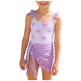 thumbnail image 1 of BOBOGOJP Girls One Piece Swimsuits Ruffle Straps Bow Stripe Print Cute Bathing Suits with Mesh Swim Cover Up Skirt Light Purple for Size 11-12 Years, 1 of 9