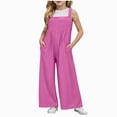 thumbnail image 1 of BOBOGOJP Girls' Overalls Harem Pants Wide Strap Jumpsuits Loose Rompers Hem Long Pants with Pockets 5-14 Years Hot Pink for Size 13-14 Years, 1 of 8
