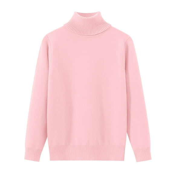 BOBOGOJP Girls Pullover Sweaters Oversized Long Sleeve Turtleneck Knit Sweater Casual School Tops Light Pink for Size 7-9 Years