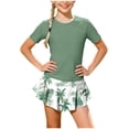 thumbnail image 1 of BOBOGOJP Girls Rash Guard Swimsuits Short Sleeve Swimwear Skirt with Built-in Shorts Girls Bathing Suits Size 6-14 Green for Size 11-12 Years, 1 of 4