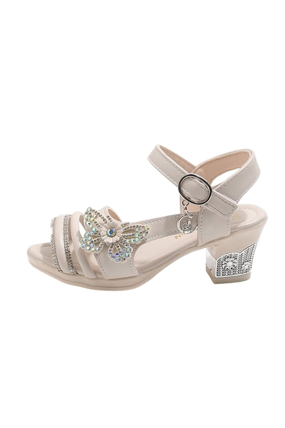 Girls Sandals Ankle Strap Square Toe Low Heel Shell Wedding Party Flower Dress Shoes for Little Kids/Big Kids Beige for Size 12