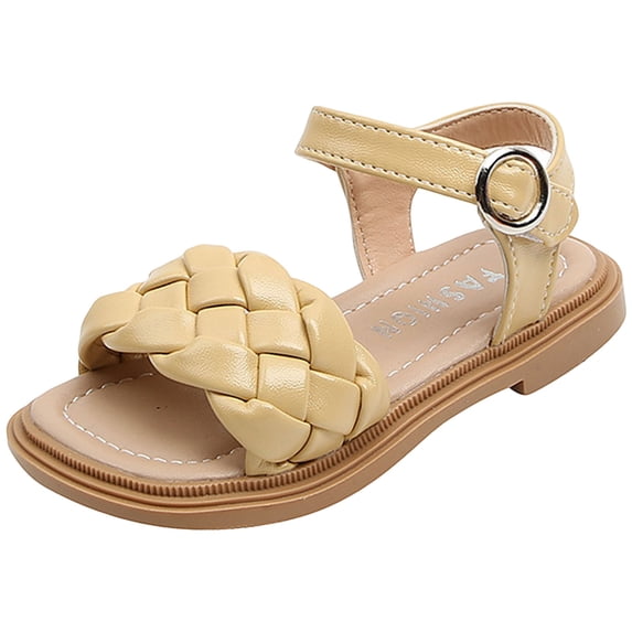 BOBOGOJP Girls Sandals Braided Upper Flat Dress Sandals Round Open Toe Summer Shoes Little Kid/Big Kid Yellow for Size 9