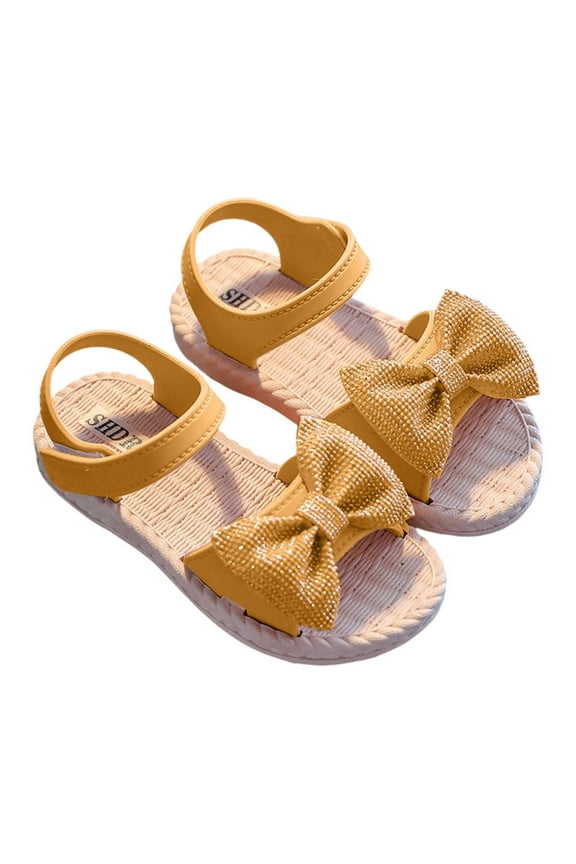 Girls Sandals Fashion Bow Summer Shoes for Toddler/Little Kid Yellow for 11.5