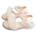 thumbnail image 1 of BOBOGOJP Girls Sandals Low Heels Dress Shoes Ankle Pearls Strap Open Toe Bowknot Princess Sandals Summer Flower Girl Shoes Toddler Little Big Kid Beige for Size 2, 1 of 9
