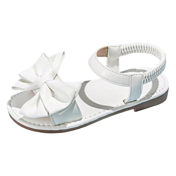 BOBOGOJP Girls Sandals, Open Toe Cute Bow Princess Girls Flats, Sparkly Summer Dress Shoes Sandals for Toddler/Little Kid/Big Kid White for Size 9.5
