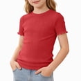 thumbnail image 1 of BOBOGOJP Girls Short Sleeve T-Shirts 5-16 Years Boat Neck Lettuce Ribbed Tops Kid Tight Fit Summer Casual Cute Tees Red for Size 7-8 Years, 1 of 7