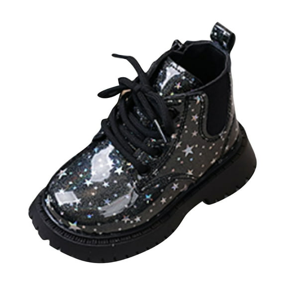 BOBOGOJP Girls Solid Color Ankle Boots Fall Winter Fashion Side Zipper Lace Up Combat Shoes Trendy Chelsea Booties Black for Size 11.5