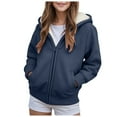 thumbnail image 1 of BOBOGOJP Girls Sweatshir Zipper Long Sleeve Fleece Hoodies Solid Hooded Sweatshirts Fashion Fall Pullover Sweaters With Pockets Navy for Size 13-14 Years, 1 of 6