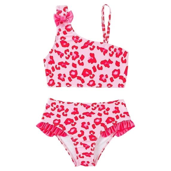 BOBOGOJP Girls Swimsuit, 2 Piece Bikini Set Ruffle Bathing Suit with Adjustable Strap Girls' Swimwear 7-16Y (Pink, 5-6 Years)