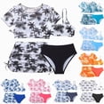 thumbnail image 1 of BOBOGOJP Girls Swimsuit 3 Piece Tropical Print Bikini Set Teens Bathing Suit with Drawstring Quick Dry Cover Up 9-16Y(Black, 9-10 Years), 1 of 6
