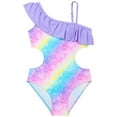 thumbnail image 1 of BOBOGOJP Girls Swimsuit Adjustable Shoulder Strap UPF50+ One-Shoulder Ruffle Bathing Suit 3-12T Blue for Size 5-6 Years, 1 of 7