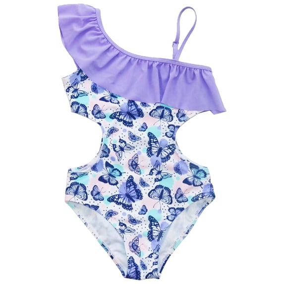 BOBOGOJP Girls Swimsuit Adjustable Shoulder Strap UPF50+ One-Shoulder Ruffle Bathing Suit 3-12T Purple for Size 11-12 Years