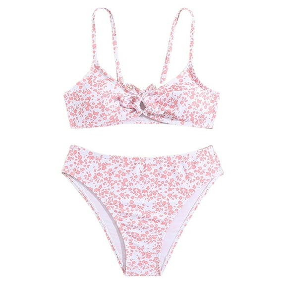 BOBOGOJP Girls Swimsuits Bikini Sets Floral Print 2 Piece Teen Bathing Suits High Waisted Swimwear Pink for Size 8-9 Years