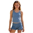 thumbnail image 1 of BOBOGOJP Girls Tankini Swimsuit 2 Piece Bathing Suits for Girls Square Collar Swim Tank Top and Drawstring Bottoms for 9-16Y Blue for Size 15-16 Years, 1 of 9