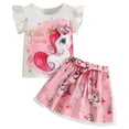 thumbnail image 1 of BOBOGOJP Girls Tulle Skirt Set Two Piece Ruffle Sleeve Unicorn T-Shirt Tutu Dress Summer Birthday Party Outfit 2-10 Years Pink for Size 12-18 Months, 1 of 8