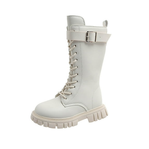 BOBOGOJP Girls Combat Boots Steampunk Combat Boots Chunky Mid Calf Goth Boots Lug Sole Lace up Side Zipper Outdoor Riding Boots Winter Snow Boots(Toddler/Little Kid/Big Kid) White for Size 3