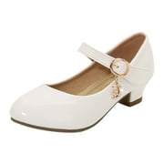 BOBOGOJP Girls White Mary Jane Shoes Low Heel Easter First Flower Girl Party Wedding Dress Shoes Princess Flats for Kids Toddler White for 12.5