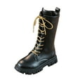 thumbnail image 1 of BOBOGOJP Girls White Riding Boots Fleece-Lined Gold Lace-Up Mid Calf Combat Boots PU Leather Side Zipper Punk Goth Boot, Knee-High Lug Sole Dress/School Shoes Black for Size 37, 1 of 5