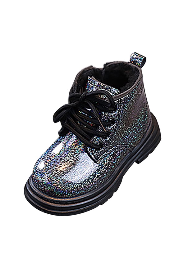 Girls Winter Boots Toddler Girl Boots Warm Sparkle Sequin Outdoor Non-Slip Snow Boot for Little kids Black for Size 7
