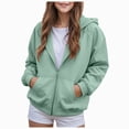 thumbnail image 1 of BOBOGOJP Girls Zip Up Hoodies Teen Fleece Full-Zip Sweatshirts Jacket Casual Fall Hoodie with Pocket Green,Size 7-8 Years, 1 of 8