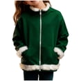 thumbnail image 1 of BOBOGOJP Hoodies for Girls Full Zip Furry Trim Thick Jacket Kids Boys Christmas Santa Sherpa Fleece Lined Warm Pullover Dark Green for Size 2-3 Years, 1 of 7