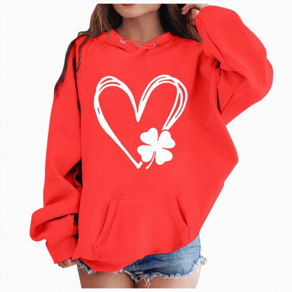 BOBOGOJP Hoodies for Teen Girls Casual Heart Hooded Sweatshirts Oversized Long Sleeve Tracksuit Top Cute School Kids Clothes (Red, 5-6 Years)