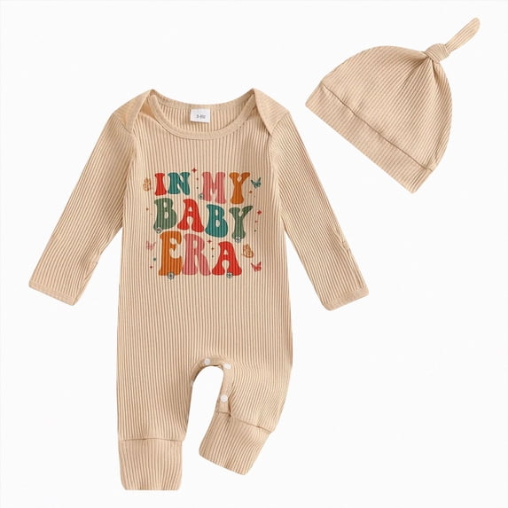 BOBOGOJP Infant Baby Boy Halloween Clothes Knit Long Sleeve Onesie Newborn Boy Pumpkin Jumpsuit + Hat Set Khaki for Size Newborn