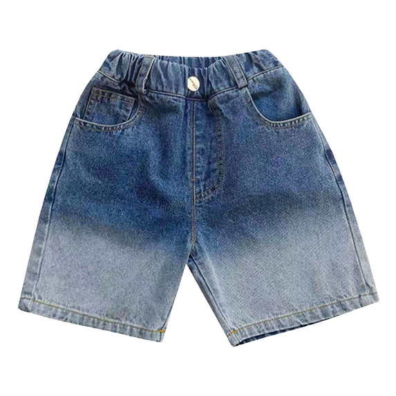 BOBOGOJP Jean Shorts for Boys Baggy Gradient Straight Leg Vintage Streetwear Denim Bermuda Shorts Pull-On Jorts with Pockets Blue for Size 6-7 Years