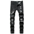 thumbnail image 1 of BOBOGOJP Jeans for Men Slim Denim Regular Fit Tapered Leg Distressed Destroyed Pants Mens Jeans with Hole (Black,L), 1 of 4