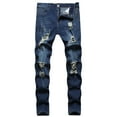 thumbnail image 1 of BOBOGOJP Jeans for Men Slim Denim Regular Fit Tapered Leg Distressed Destroyed Pants Mens Jeans with Hole (Dark Blue,3XL), 1 of 6