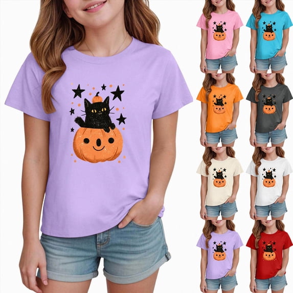 BOBOGOJP Kid' Halloween Shirt,Toddler Girl Halloween Toddler Halloween Shirt Pumpkin Print Short Sleeve Girl T-Shirt Casual Tee Tops,Size 2-3 Years