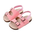 thumbnail image 1 of BOBOGOJP Kid Sandals Boys Girls Comfort Cork Footbed Summer Slides Sandals Toddler Adjustable Buckle Slip-On Sandal Open Toes Casual Flat for Little Kid/Big Kid Red for 4, 1 of 7