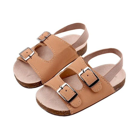 BOBOGOJP Kid Sandals Boys Girls Comfort Cork Footbed Summer Slides Sandals Toddler Adjustable Buckle Slip-On Sandal Open Toes Casual Flat for Little Kid/Big Kid Yellow for 4