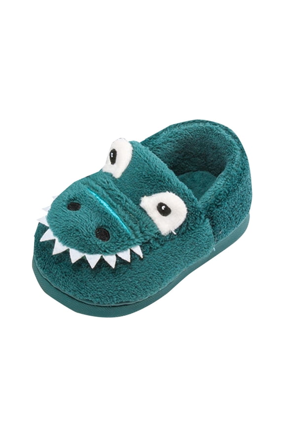 Kids Cotton Warm Slippers Boys Girls Soft Indoor House Slipper Socks Fuzzy Plush Dinosaur Home Shoes for Winter Blue for Size 12