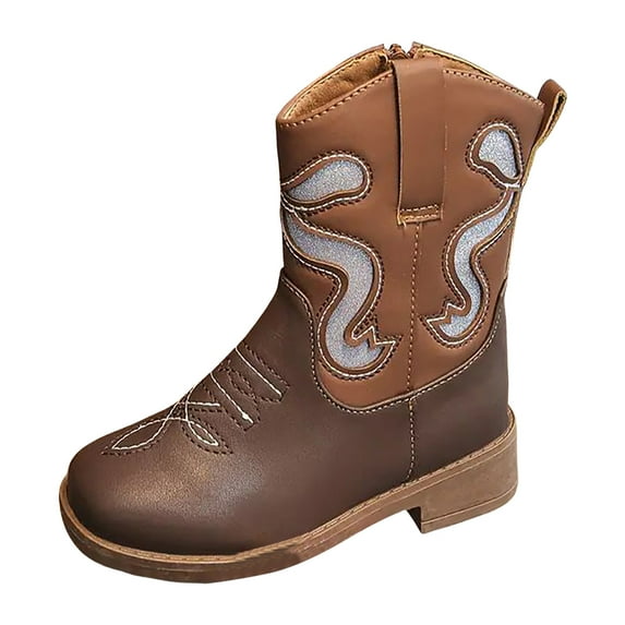 BOBOGOJP Kids Cowboy Boots Boys Girls Western Square Toe Riding Boots Comfortable Pull-On Design for Toddler Little Kid Big Kid Brown for Size 13
