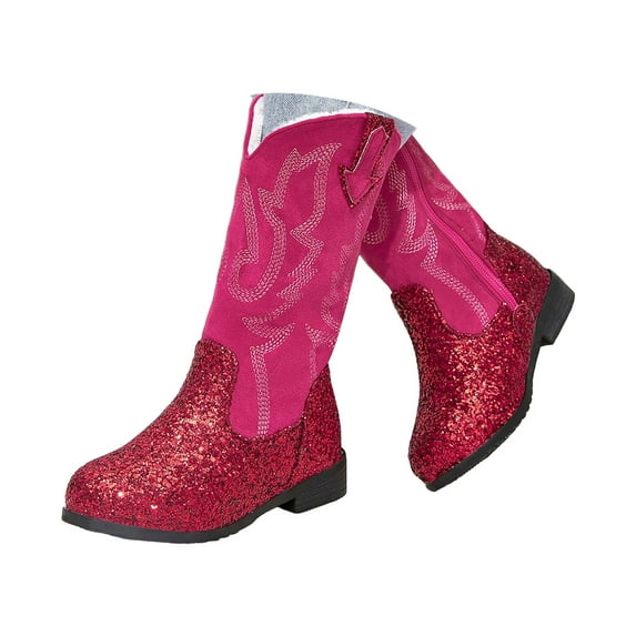 BOBOGOJP Kids Cowboy Boots Girls Mid Calf Sparkly Glitter Western Cowgirl Boots Side Zipper (Toddler/Little Kid/Big Kid) Red for Size 2