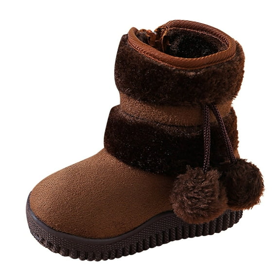 BOBOGOJP Kids Girls Boys Winter Warm Boots Suede Lightweight Faux Furry Lined Mid Calf Snow Boots for Toddler/Little Kid Coffee for Size 8