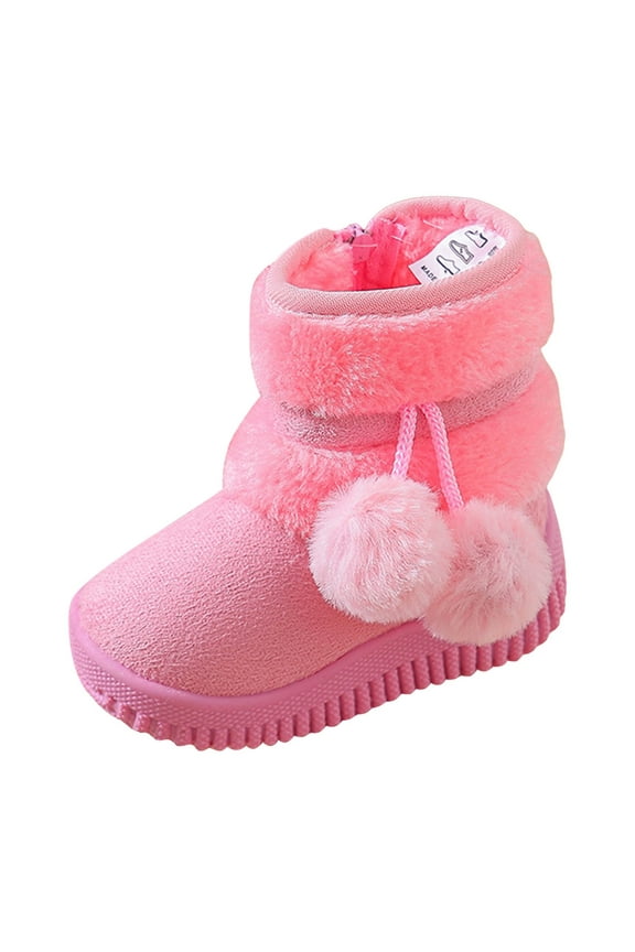 Kids Girls Boys Winter Warm Boots Suede Lightweight Faux Furry Lined Mid Calf Snow Boots for Toddler/Little Kid Pink for Size 8