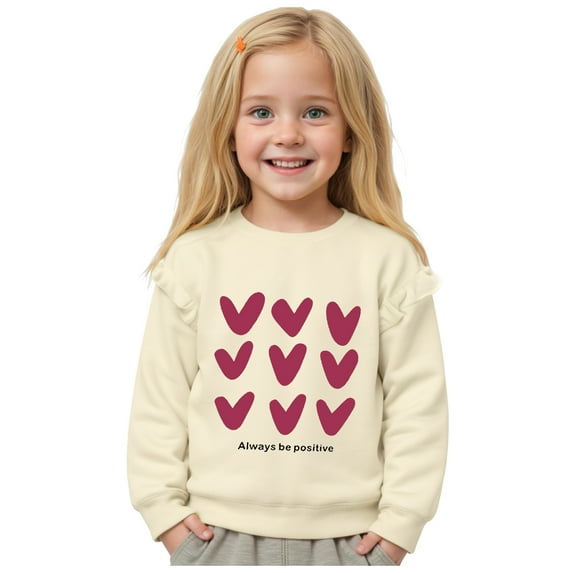 BOBOGOJP Kids Girls Christmas Sweatshirt Heart Printed Merry Christmas Shirts Crewneck Pullover Top Xmas Holiday Outfits Beige for Size 5-6 Years