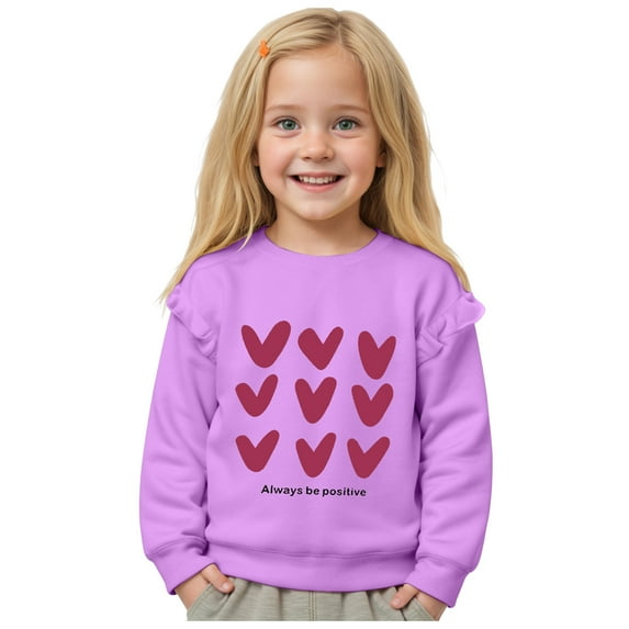 BOBOGOJP Kids Girls Christmas Sweatshirt Heart Printed Merry Christmas Shirts Crewneck Pullover Top Xmas Holiday Outfits Purple for Size 11-12 Years