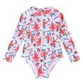 thumbnail image 1 of BOBOGOJP Kids Girls Rash Guard Long Sleeve One Piece Swimsuits Zipper Bathing Suits UPF 50+ Tropical Flowers Ages 3-12 Red for Size 7-8 Years, 1 of 8