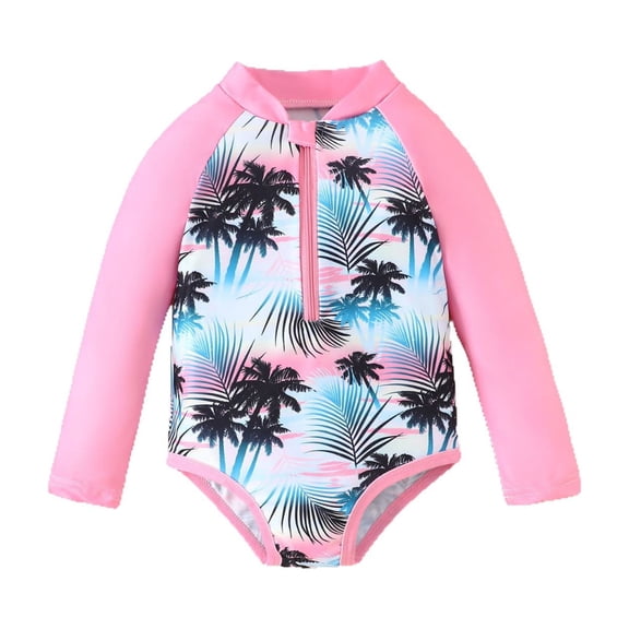 BOBOGOJP Kids Girls Rashguard Swimsuit UV 50  Long Sleeve One Piece Swimwear Zip Pink for Size 3-4 Years
