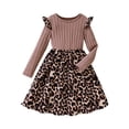 thumbnail image 1 of BOBOGOJP Kids Girls Rib Knit Long Sleeve Bodice Leopard Print Princess Party Dress Autumn Winter Dress Age 7-12 Years Pink for Size 10 Years, 1 of 4