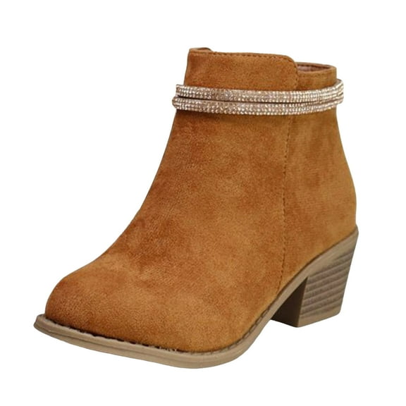 BOBOGOJP Kids Girls Waterproof Lace-Up Back Knee High Leather Winter Boots Low Heel Mid Calf Riding Boots Dress Princess Shoes Mid-Calf Boots Girls and Boys Dress Boot C for Size 1