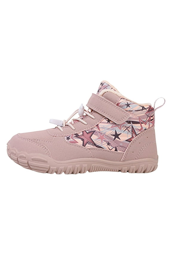 Kids' Hiking Work Boots for Boys Girls, Waterproof Outdoor Ankle Boots with Hook and Loop Pink for Size 1