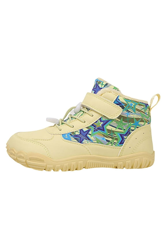 Kids' Hiking Work Boots for Boys Girls, Waterproof Outdoor Ankle Boots with Hook and Loop Yellow for Size 3