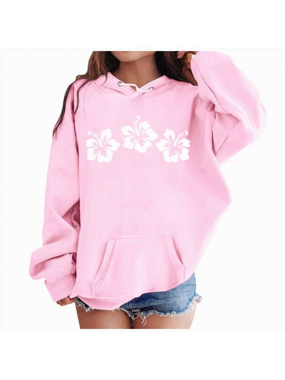 Kids Hoodies Florida Letter Printed Boys Girls Preppy Sweatshirt Long Sleeve Casual Trendy Cute Pullover Tops With Pockets Pink,Size 5-6 Years