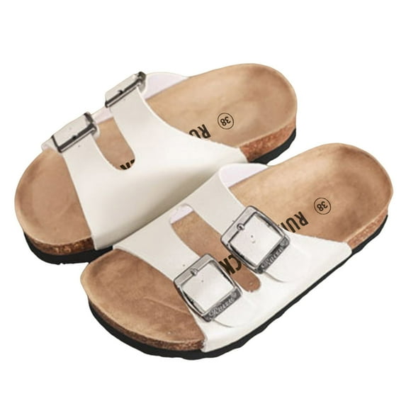 BOBOGOJP Kids Sandals Boys Girls Slide Adjustable Back Strap Cork Toddler Slippers Casual Summer Shoes Open Toes with Cork Footbed White for 10.5
