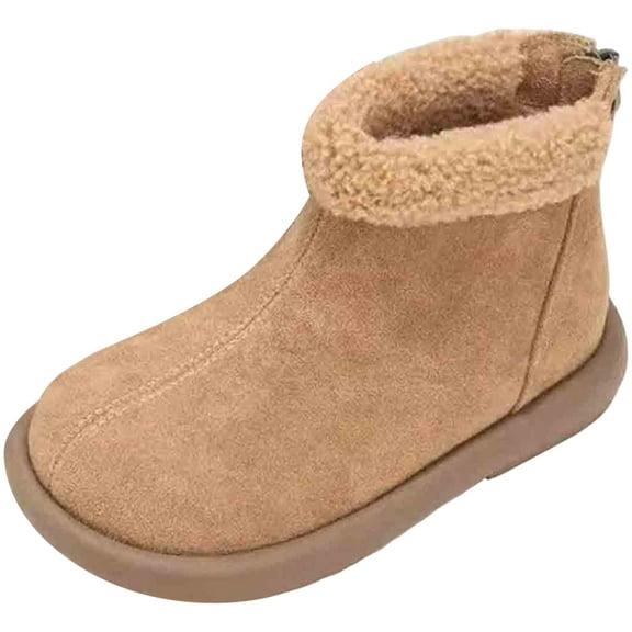 BOBOGOJP Kids Shearling Boots, Thick Sole Fleece Lined Warm Non-Slip Boys Girls Winter Snow Shoes Khaki for Size 2.5